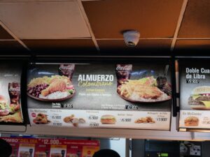 McDonald's menu in Bogota