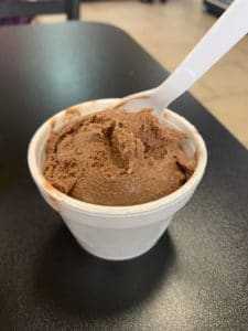 scoop of chocolate ice cream at Zion Gift Shop and Sweet Treats in Springdale Utah