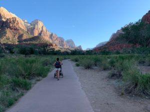 Kelly from Our Adventure Journal on the Pa'rus Trail at Zion National Park