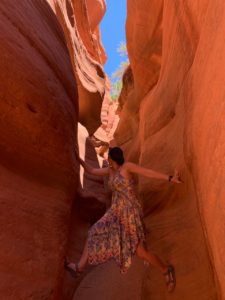 woman posing at peekaboo canyon