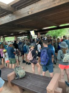 long line for the shuttle at zion