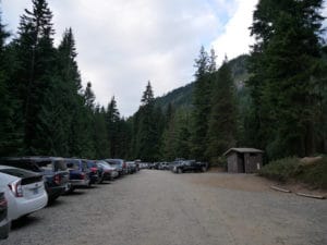 parking lot at Colchuck Lake trailhead