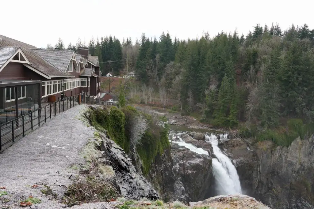 View of Salish Lodge from the top of Snoqualmie Falls
