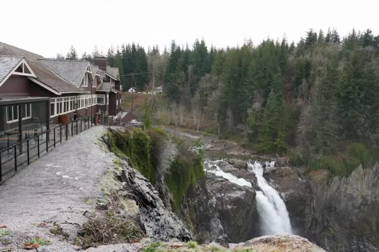View of Salish Lodge from the top of Snoqualmie Falls