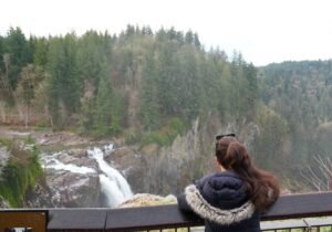 Kelly from Our Adventure Journal at Snoqualmie Falls