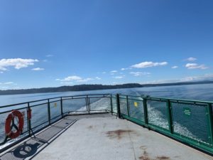 the deck of the ferry with a view of the Puget Sound