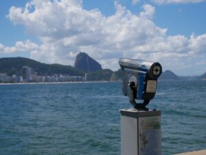 View of Sugarloaf Mountain in the distance in Rio de Janeiro