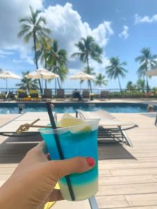 Ali'i Tower Pool at the Hilton Hawaiian Village hotel (Blue Hawaiian cocktail)