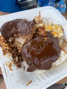 Loco Moco at the Pineapple juice at the Dole Pineapple Plantation