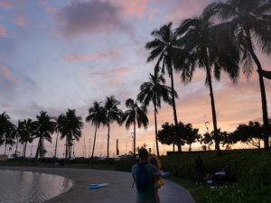 Duke Kahanamoku Lagoon at sunset in Waikiki