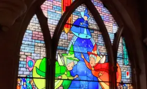 Stained glass windows inside the Disneyland Paris Castle, La Galerie de la Belle au Bois Dormant