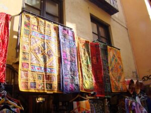 Textiles in the Alcaiceria market in Granada, Spain